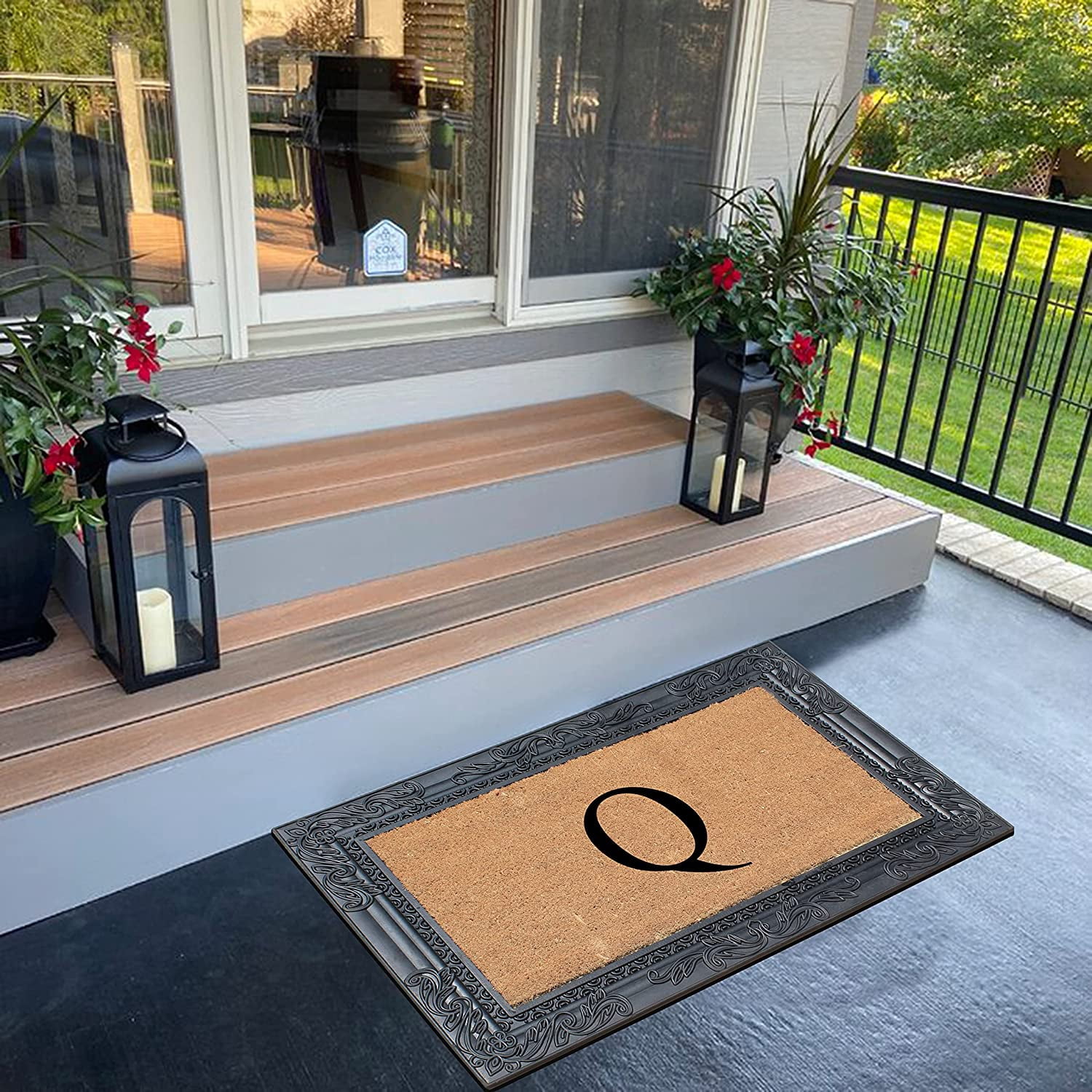 A1HC Natural Rubber & Coir 24x36 Monogrammed Doormat For Front Door, Anti-Shed Treated Durable Doormat for Outdoor Entrance, Heavy Duty, Low Profile, Easy to Clean, Long Lasting Front Porch Entry Rug
