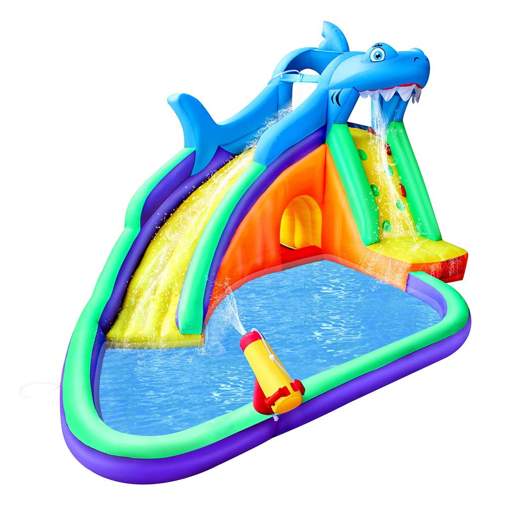 Pool Bounce House for Toddler Splash Park for Outdoor Fun with Blower BESTPARTY Inflatable Kids Water Slide Bouncy Jumper Shark Looking 