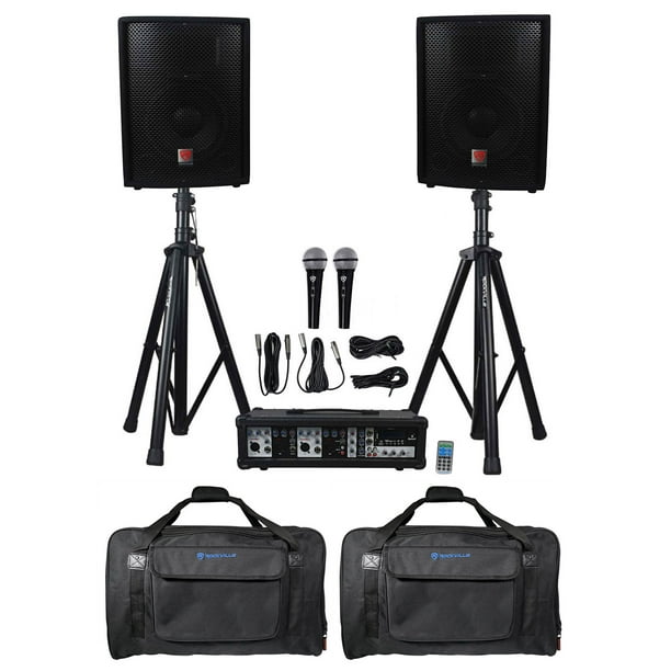 Rockville RPG2X10 Bluetooth PA System Mixer/Amp+10" Speakers+Stands