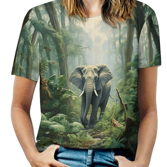 Colorful Elephant Flower T Shirts Basic T-Shirt Short Sleeve Ladies Tee Shirt Summer Graphic Clothing