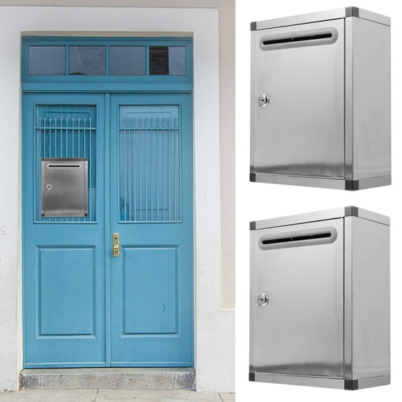 Worgeous Stainless Steel Wall Mount Letter Box for Outdoor Storage Durable Silver Mailbox 12.5 x 10.5 x 3.5 inches