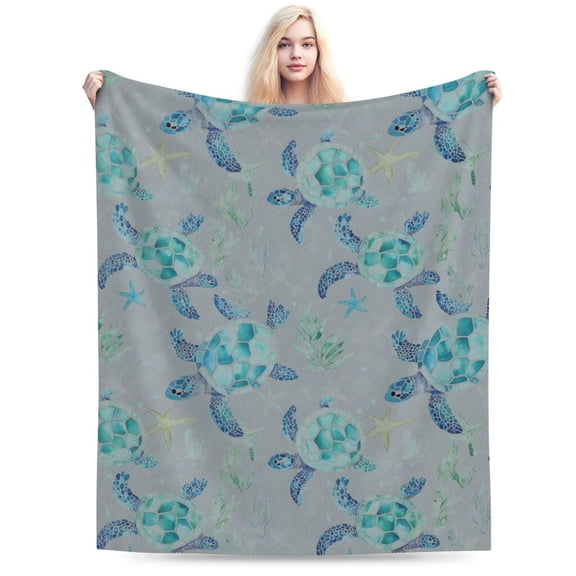 Sea Turtle Blanket - Cute Blue and Green Hues Fleece Throw 50x40