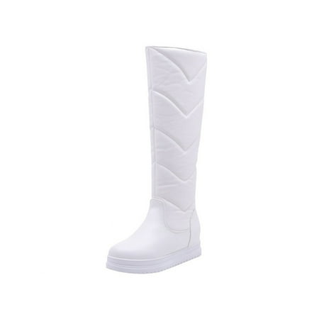 

Woobling Women Snow Boots Knee High Warm Booties Plush Lined Winter Boot Outdoor Bootie Non-slip Comfort Shoes Height Increasing Round Toe White 8