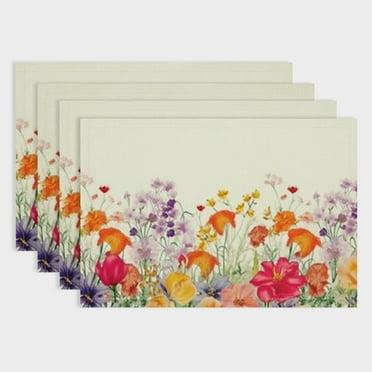 SHERONV Table Placemats Set of 4/Table Mats Set of 4,Washable Wipeable PVC Vinyl Placemats,Heat Resistant Placemats for Dining Tables, Place Mats Indoor Set of 4,Pink Orange Floral 18x12in