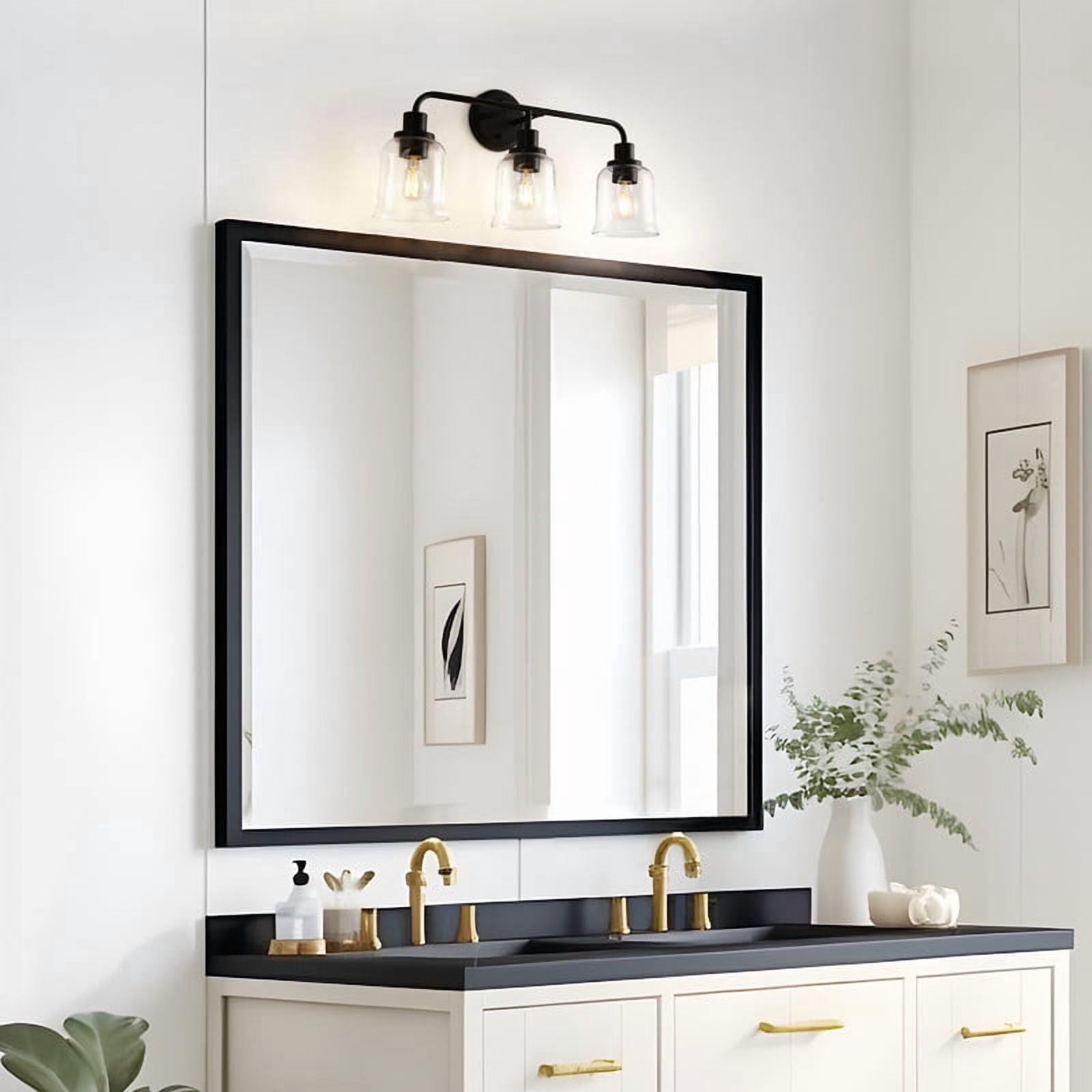 LNC 22.8-in 3-Light Matte Black and Clear Glass LED Modern Vanitt Light for Bathroom