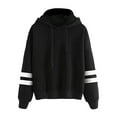 thumbnail image 2 of BiZtdJrK Womens Cotton Hooded Sweatshirt Stripe Long Sleeve Fashion Fall Pullover Tops Drawstring Casual Hoodie Loose Fit Comfy Sweatshirts Black S, 2 of 2