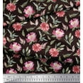 thumbnail image 2 of Soimoi Brown Cotton Voile Fabric Leaves & Peony Floral Fabric Prints By Yard 42 Inch Wide, 2 of 3