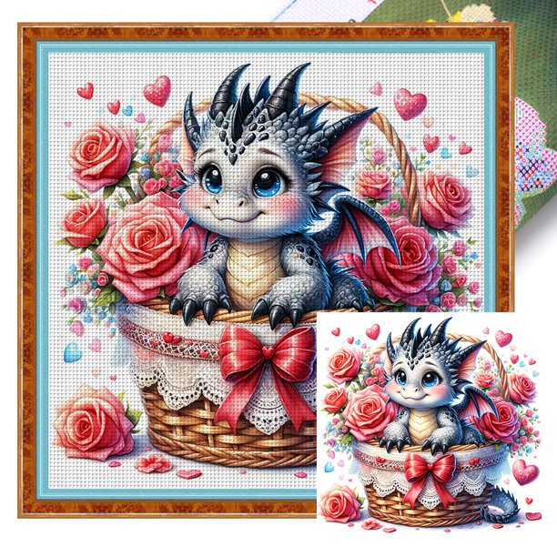 Kit de punto de cruz Wdftyju pterosaurio rosa hilo de algodón ecológico bordado completo 11CT