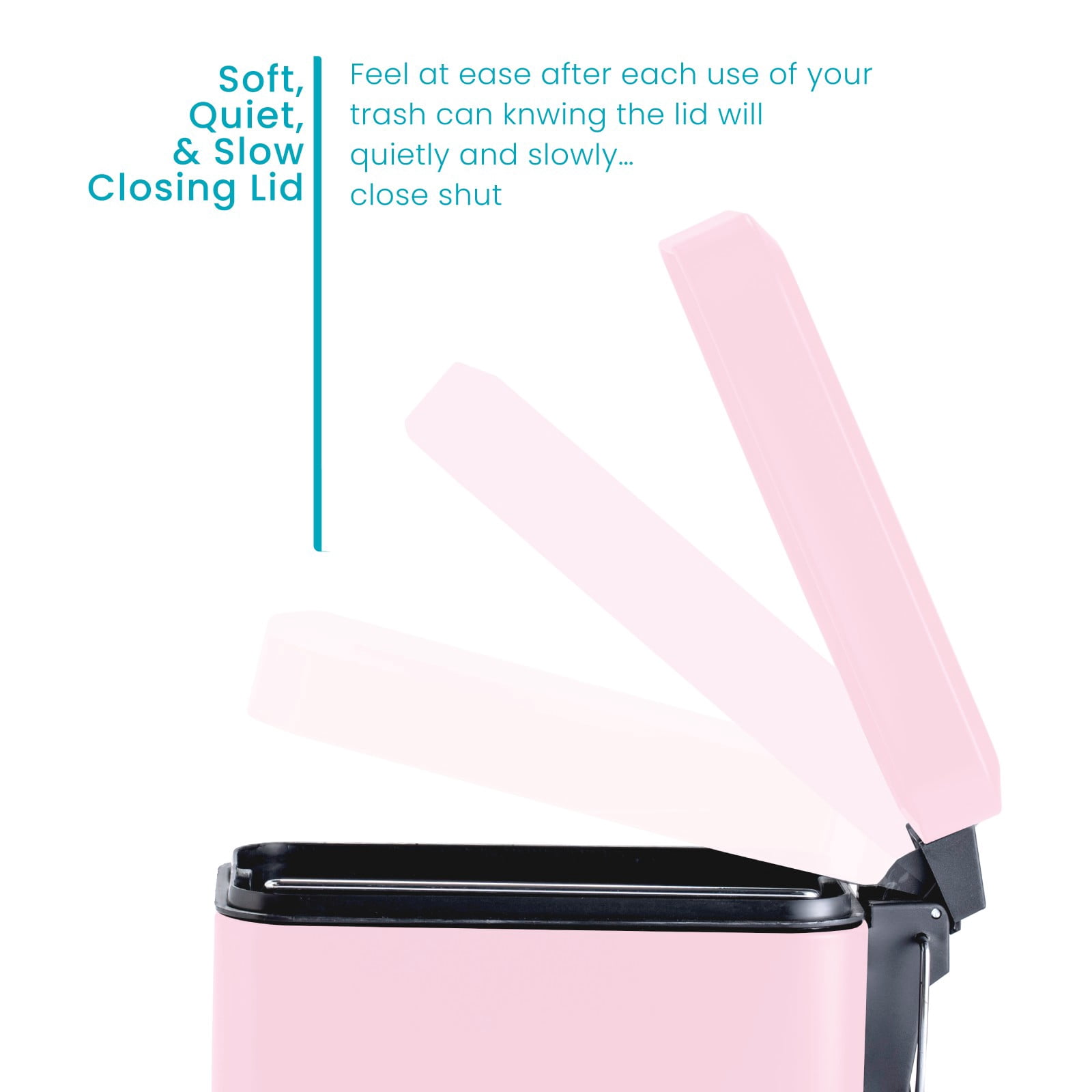 Home Zone Living 1.3 Gallon Slim Stainless Steel Trash Can with Step On Pedal and Soft Close Lid, Pink