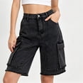thumbnail image 6 of WCJM Women's Distressed Denim Shorts High Waisted Straight Leg Bermuda Length Casual Jean Shorts with Flap Pockets Roll Hem, 6 of 6