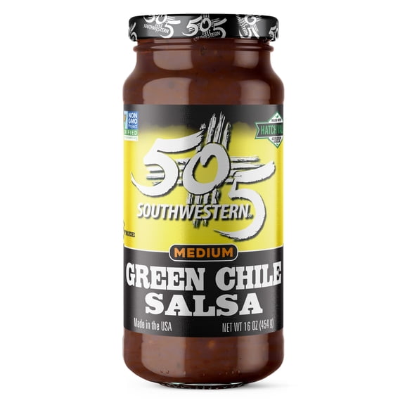 505 Southwestern Green Chile Salsa, Medium, 16 oz Glass Jar - Hatch Valley Green Chile Salsa for Chips, Tacos, Nachos, and Mexican Meals