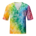 thumbnail image 3 of Men Summer Tops Mens Spring And Summer Casual Tie Dye Print T Shirt Lacing V Neck 3/ 4 Sleeve Tops Band 1 Long Sleeve Turtleneck Men Vintage Raglan Tees Neck Top Holiday Plain Tee Shirts Green 4XL, 3 of 5