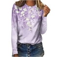 thumbnail image 2 of Leesechin Women's Juniors Clothing Round Neck Loose Tops Casual Print T-Shirts Long Sleeve Blouse in Clearance, 2 of 5
