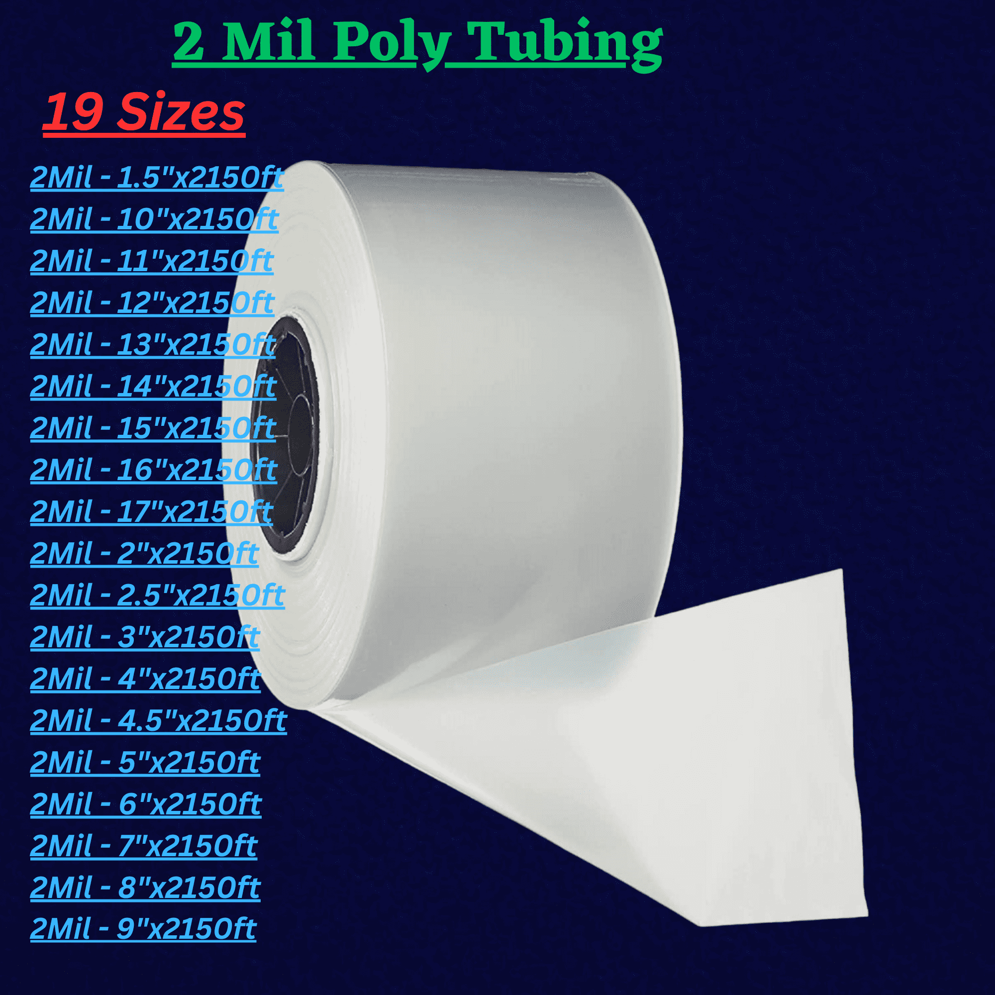 Clear Poly Tubing Multiple Sizes 2Mil 10"x2150ft Plastic Roll to