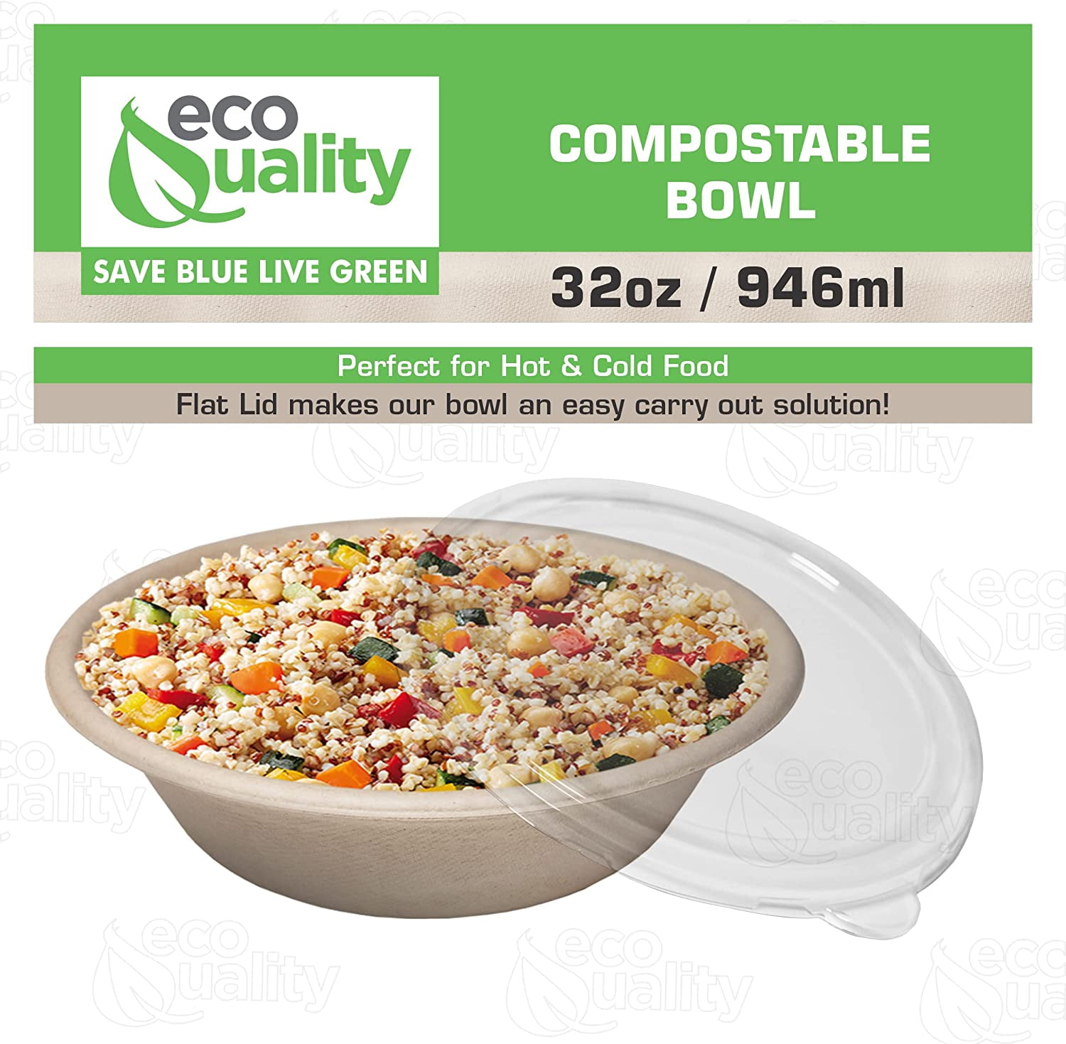 [25 Pack] 32 oz Round Disposable Compostable Paper Bowls with Lids Heavy-Duty, Eco-Friendly Natural Bagasse Unbleached, Heat Resistant, 100% Biodegradable Salad Bowls Alternative to Plastic
