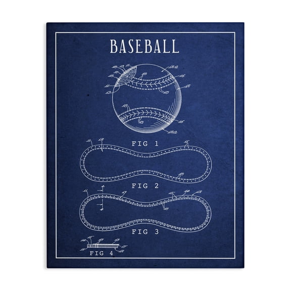 Stupell Industries Contemporary Baseball Blueprint Vintage Sports Design Canvas Art, 30 x 40, by Lil' Rue