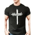 thumbnail image 1 of Unique Cross & Letter Blessed Pattern Print Graphic Tee - Ultra-Comfy, Soft, and Stylish Women Mens Summer Outdoor T-Shirt for Casual Events, 1 of 6
