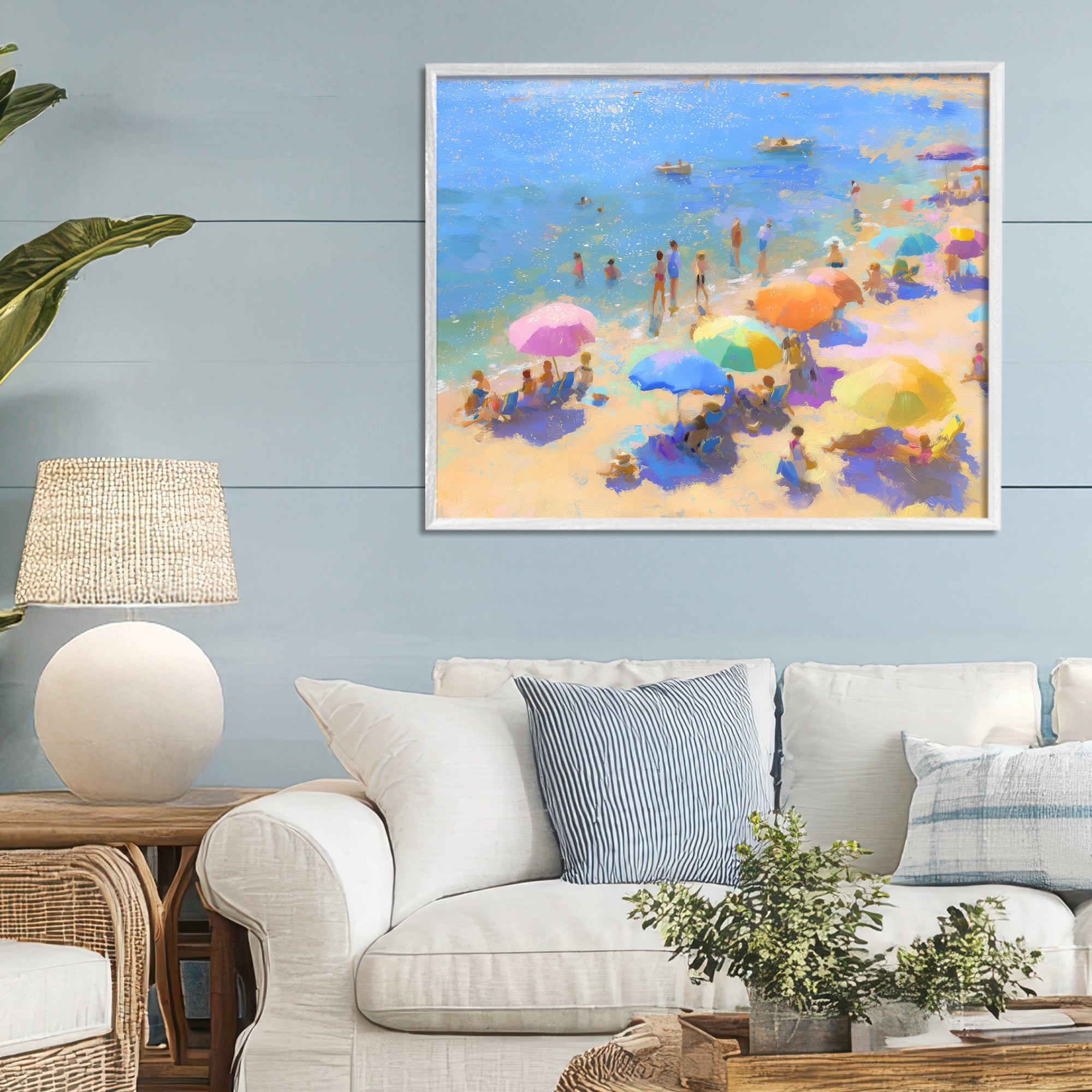 Stupell Industries Colorful Day at Beach White Framed Giclee Art, design by LSR Design Studio