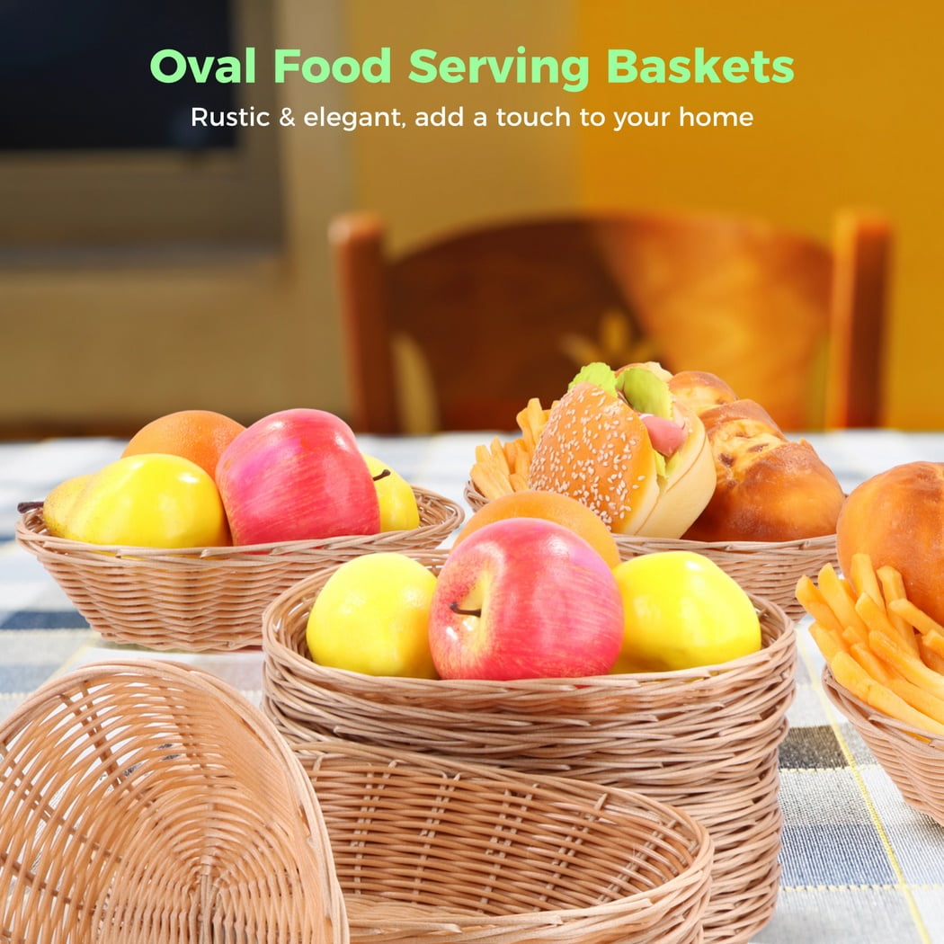 20 Packs Bread Serving Baskets, Handwoven Fruit Food Serving Baskets Made of PP Plastic Wicker, Rustic Oval Woven Food Storage Baskets for Tabletop, 9" x 6" x 2.4"