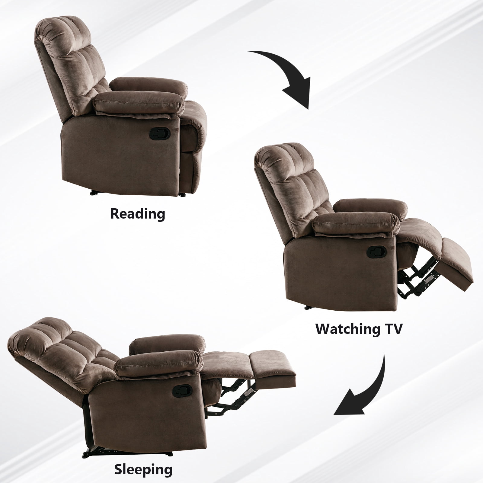 Bonzy Home Classic Manual Recliner with Soft Fabric Reclining Chair Sofa for Living Room Bedoom, Brown