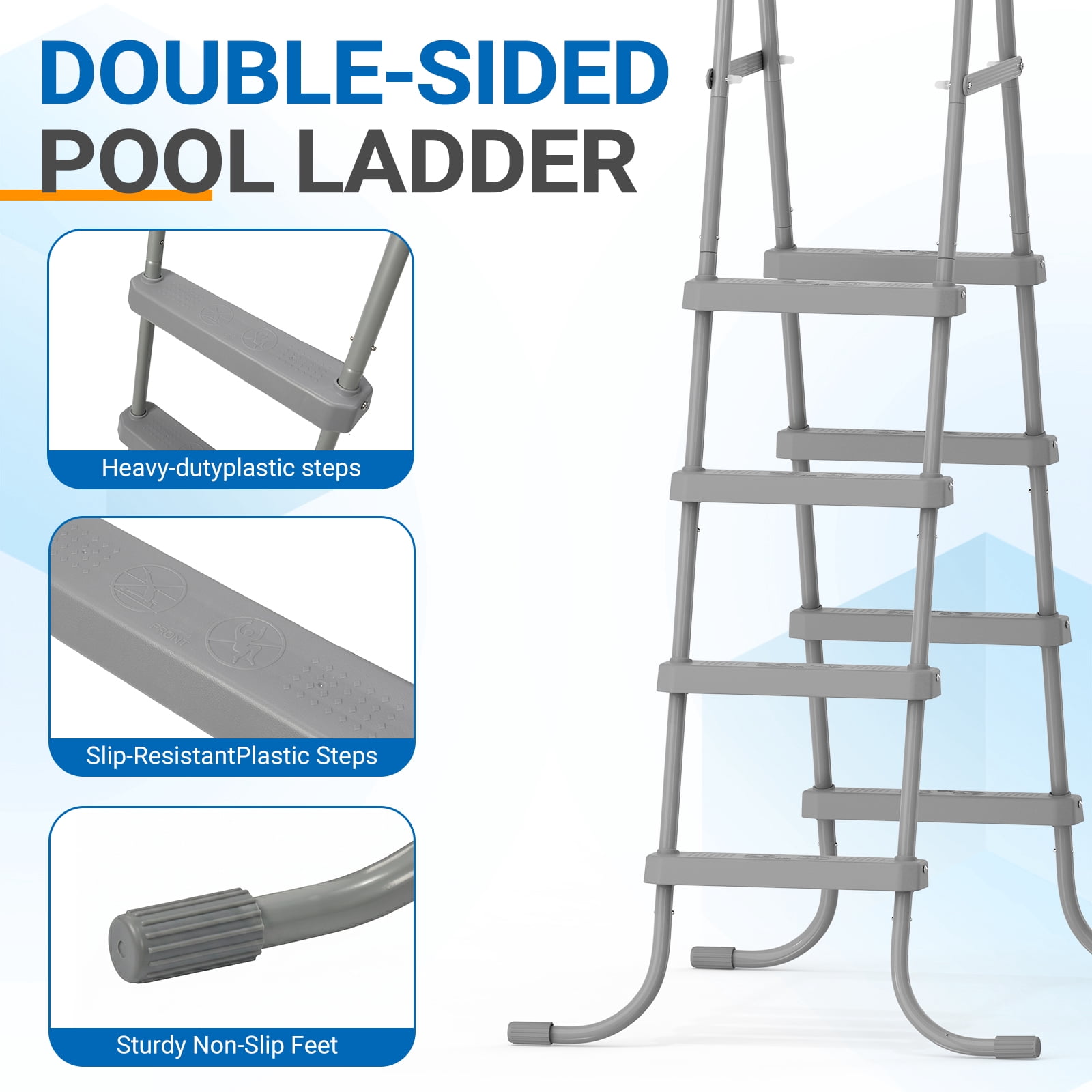 Zimtown 4-Step Pool Ladder, 52 Inch Above Ground Swimming Pool Ladder with Gray Metal Frame & Steps, Heavy-Duty Entry Ladder