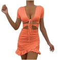 thumbnail image 2 of TMOYZQ Women's Mini Tie Front Cut Out Ruffle Mini Dress V Neck Short Sleeve Bodycon Dresses, 2 of 9