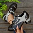 thumbnail image 2 of Chaussures à Talons Bas pour Femmes Style Moto Lacets Bout Rond Toile Talons Hauts 1 Pce, 2 of 8