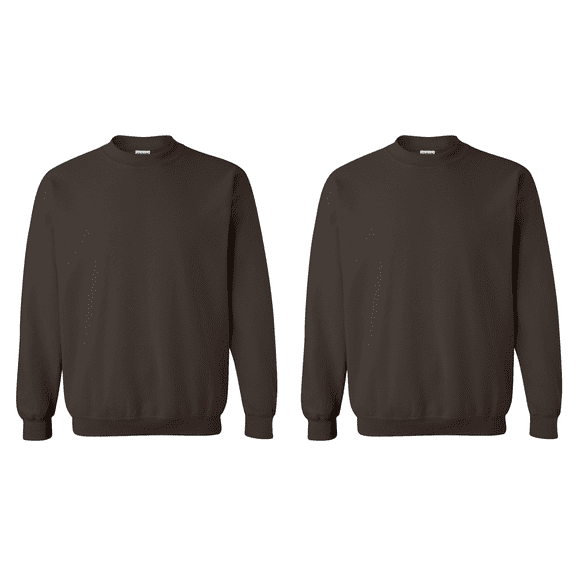 Gildan Men Fleece Sweatshirt, S, Heavy Blend Crewneck Durable Dark Chocolate Color Pullover 2 Pack