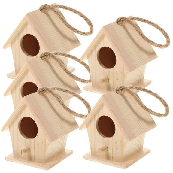 SWETRACE 5Pcs Mini Hanging Bird House Wooden Garden Supplies For Wedding Party 3.0x2.8x2.2in
