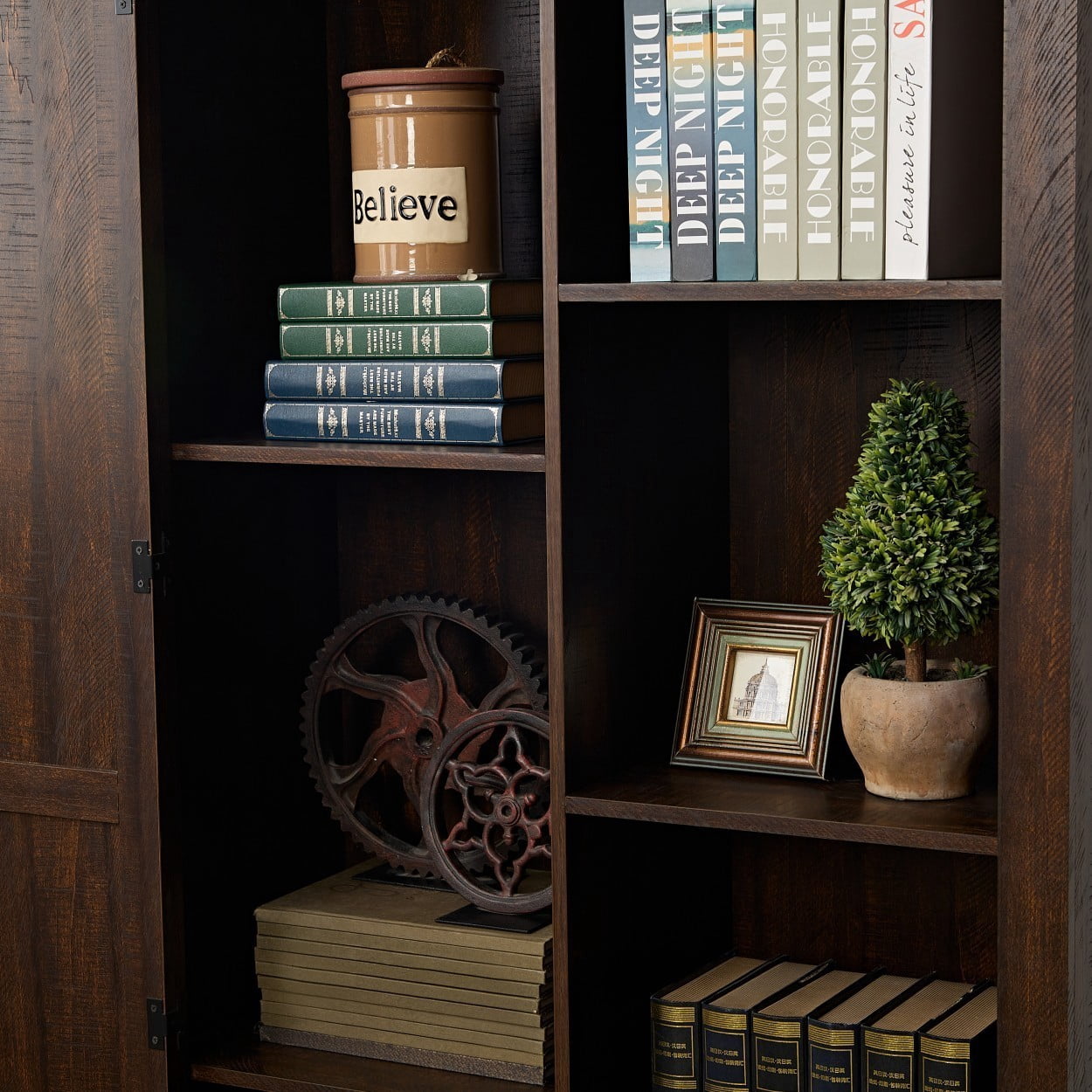 Tall Storage Cabinet with Barn Doors, 74" Farmhouse Pantry Cabinet with Adjustable Shelves, Rustic Kitchen Organizer Cupboard for Living Room, Espresso