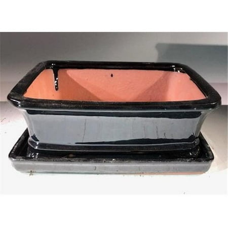 

8 x 6 x 3 in. Ceramic Bonsai Pot with Humidity Drip Tray Black - Rectangle