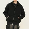 thumbnail image 6 of ZHOUCHANKIDS Heavyweight Fall Cardigan Sweatshirt Men's and Women's Trendy Double Zipper Solid Color Hooded Jacket Black XXL, 6 of 8
