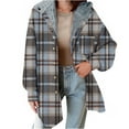 thumbnail image 2 of Winter Plaid Jackets for Womens Fashion Plus Size Lattice Splice Pocket Buttons Long Sleeve Casual Hooded Coat Outwears, 2 of 7