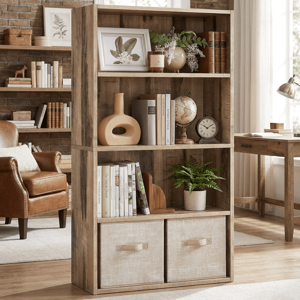 Ledrem 4-Tier Freestanding Bookcase with Open Shelving, Milk Mocha