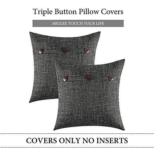 MIULEE Set of 2 Decorative Linen Throw Pillow Covers Cushion Case Triple Butt... 