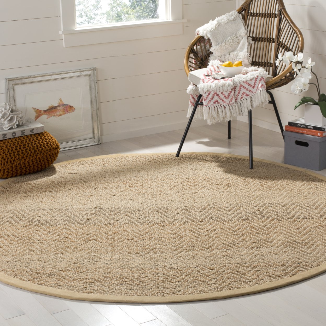 SAFAVIEH Natural Fiber Enola Braided Jute Area Rug, Natural, 4' x 4' Square