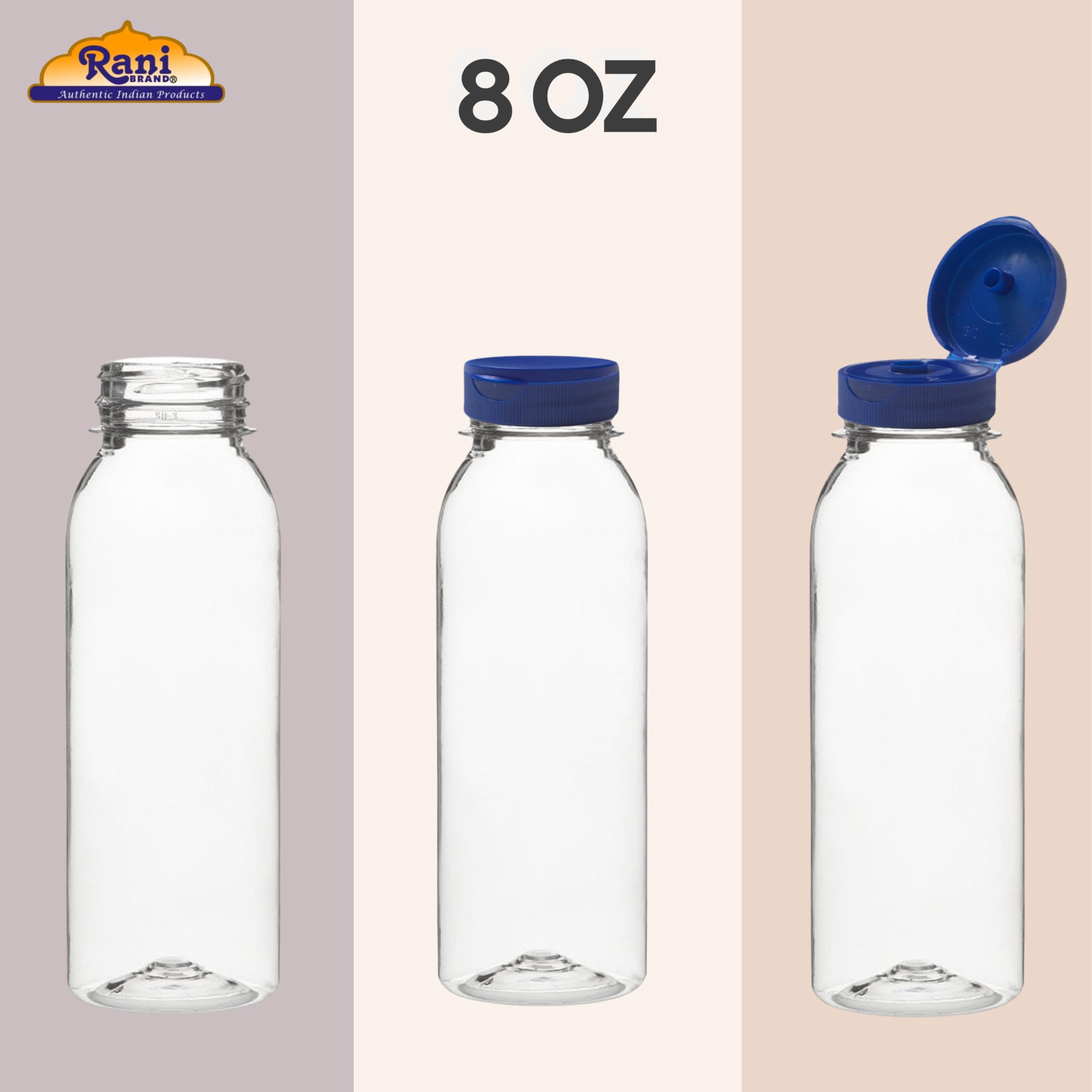 Rani Clear Plastic Bottles | 8oz PET Bottle with Flip-top Caps | BPA - FREE | Home & Commercial Use, Containers for Sauces, Condiments, Shampoo, Lotion, Sanitizer| Made in USA - Pack of 50