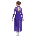 thumbnail image 6 of Doomiva Kids Girls Long Sleeve Lyrical Dance Dress Contemporary Dance Dress Flowy Sheer Mesh Maxi Skirted Leotard Purple 6, 6 of 7