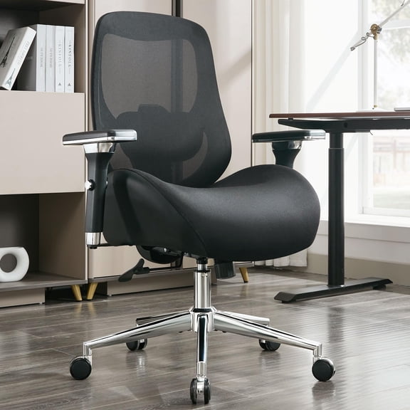 taoruifang Big and Tall Office Chair with Mesh Back, Adjustable Lumbar Support and 4D Armrests, Black