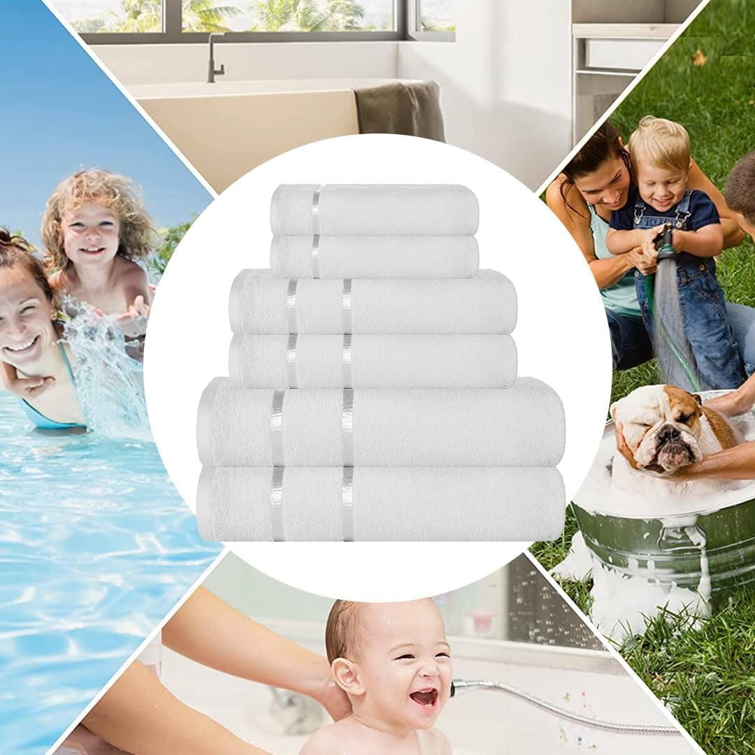CASA COPENHAGEN Eternal 6 Pieces Towel Set- White, 500 GSM 2 Bath Towel 2 Hand Towel 2 Washcloth, Designed in Denmark Made of Soft Egyptian Cotton for Bathroom, Kitchen & Shower