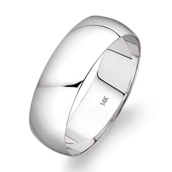 Men's 14K Solid Gold Wedding Band, 6mm, Classic Fit, High-Polish Ring, 14K White Gold (Stamped for Authenticity), Size 10