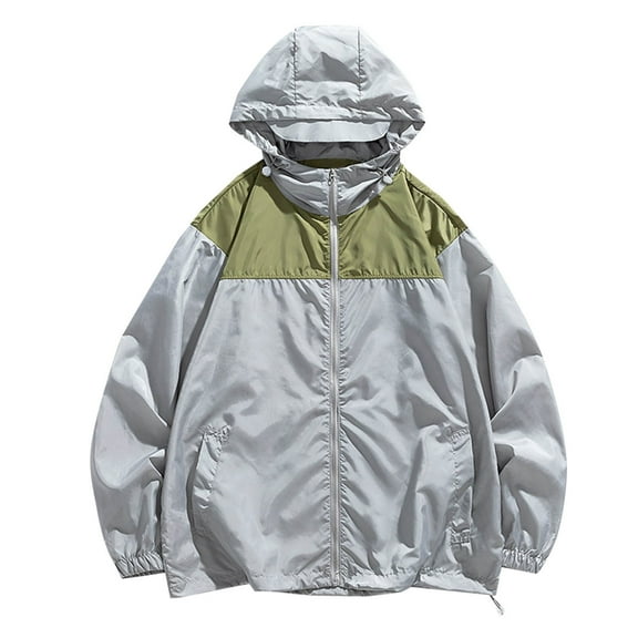 HOOMEUMY Men's Lightweight Windbreaker Jacket Hooded Zipper Up Long Sleeve Outdoor Sport Coat Breathable Raincoat Gray XL