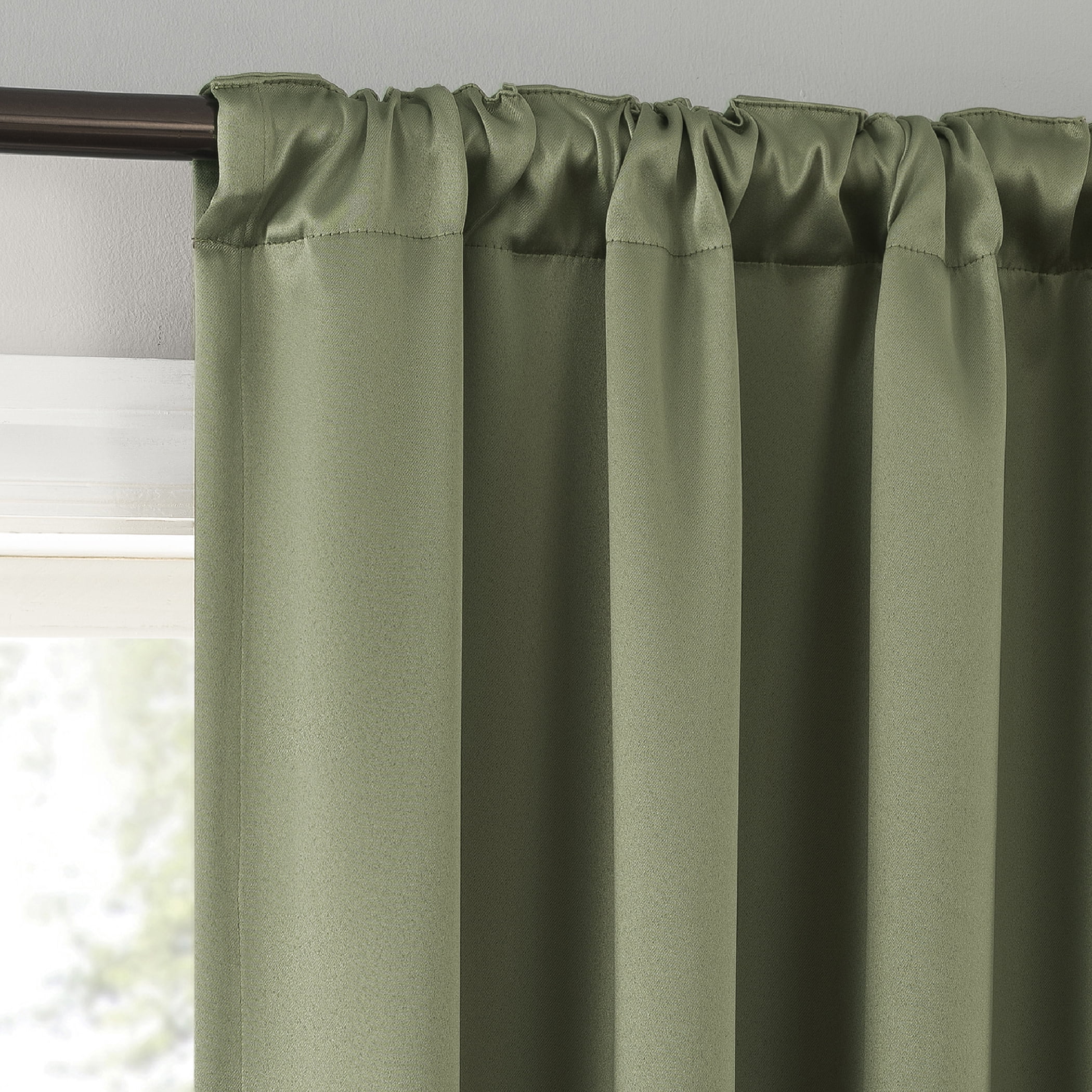 Sun Zero Avery 100% Blackout Rod Pocket Single Curtain Panel, Sage Green, 40"W x 95"L