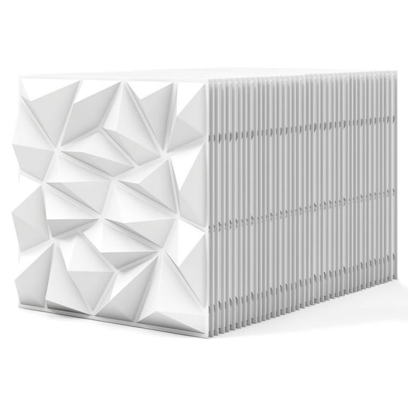 Costway 40 Pack 3D Wall Panels PVC Diamond Textured Wall Tiles for DIY Painting Cutting White