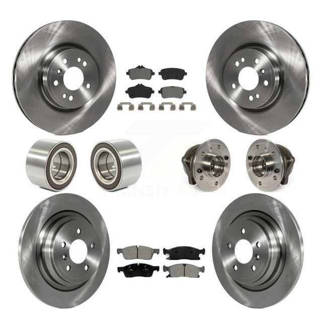 Transit Auto Front Rear Wheel Hub Bearing Assembly Disc Brake Rotor and Semi-Metallic Pad Shoe Kit (10Pc) for Car Mercedes-Benz ML350 GLE350 ML250 GLE300d Left Right Side (Driver Passenger) KBB-115244