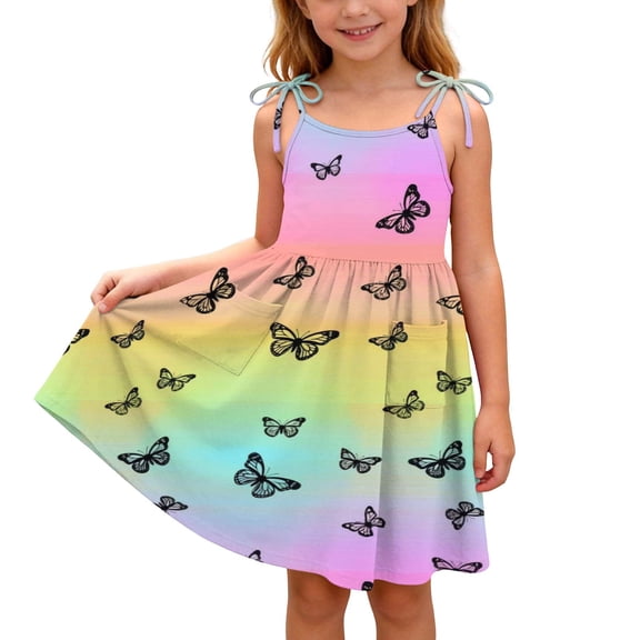 NAISIBABY Kids Girls Dress, Spaghetti Strap Cute Gradient Prints Flowy Ruffles Summer Casual Dress Multicolor Size 6