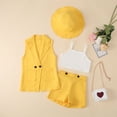 thumbnail image 3 of KYAIGUO Kids Toddler Girls Summer Formal Suit Set Outfits 4PCS Set Baby Sleeveless Jackets + Short Pants+C amisole+Hat Set ,Sizes 2-9T, 3 of 8