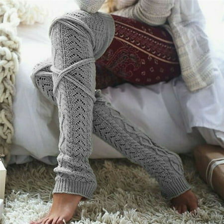 

Women Winter Elegant Over Knee Long Knit cover Patchwork Solid Ladies Crochet Vintage Leg Warmers Legging