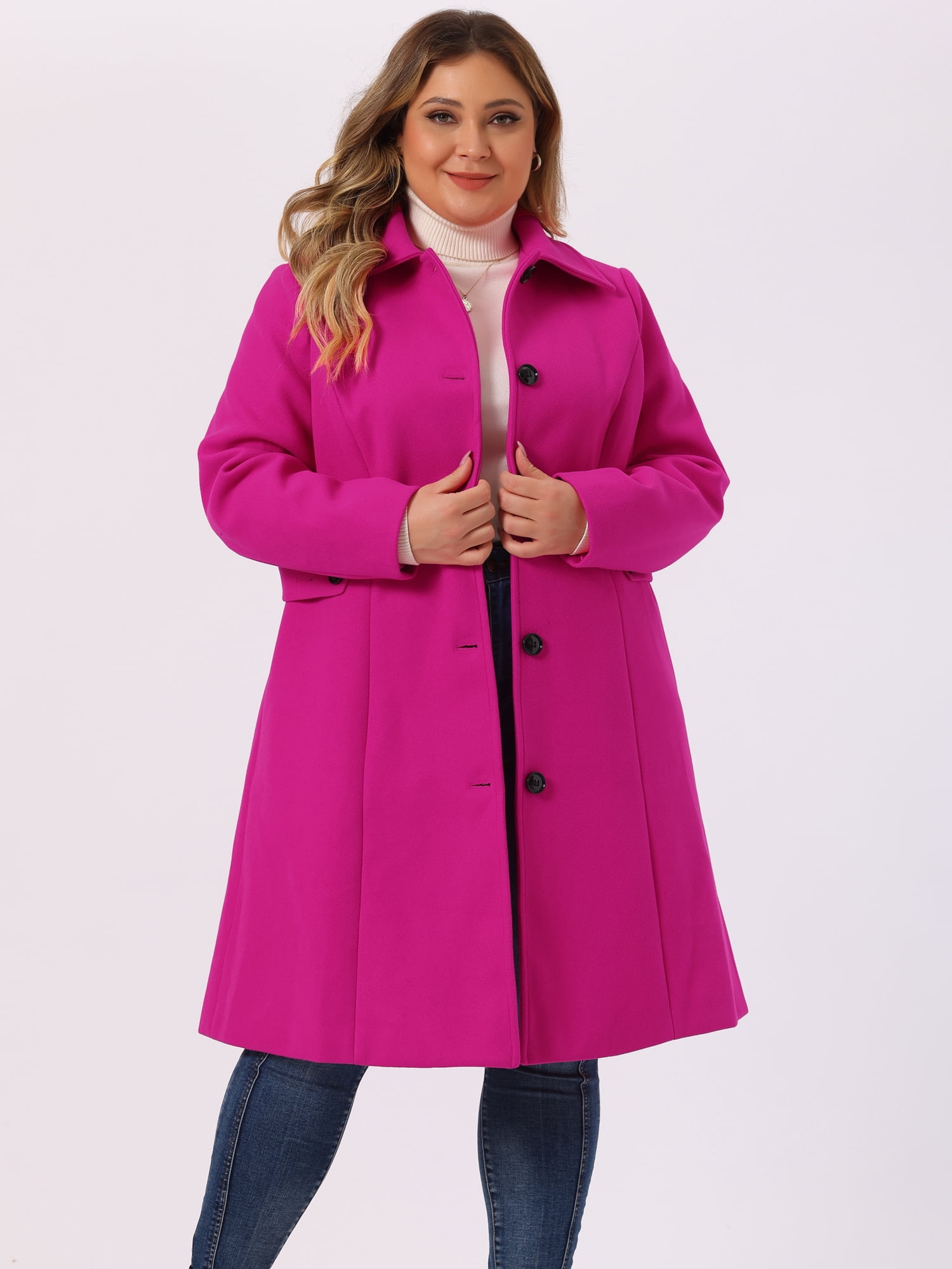 DARING DIVA Women's Plus Size Long Sleeve Utility Overcoat 3X Hot Pink