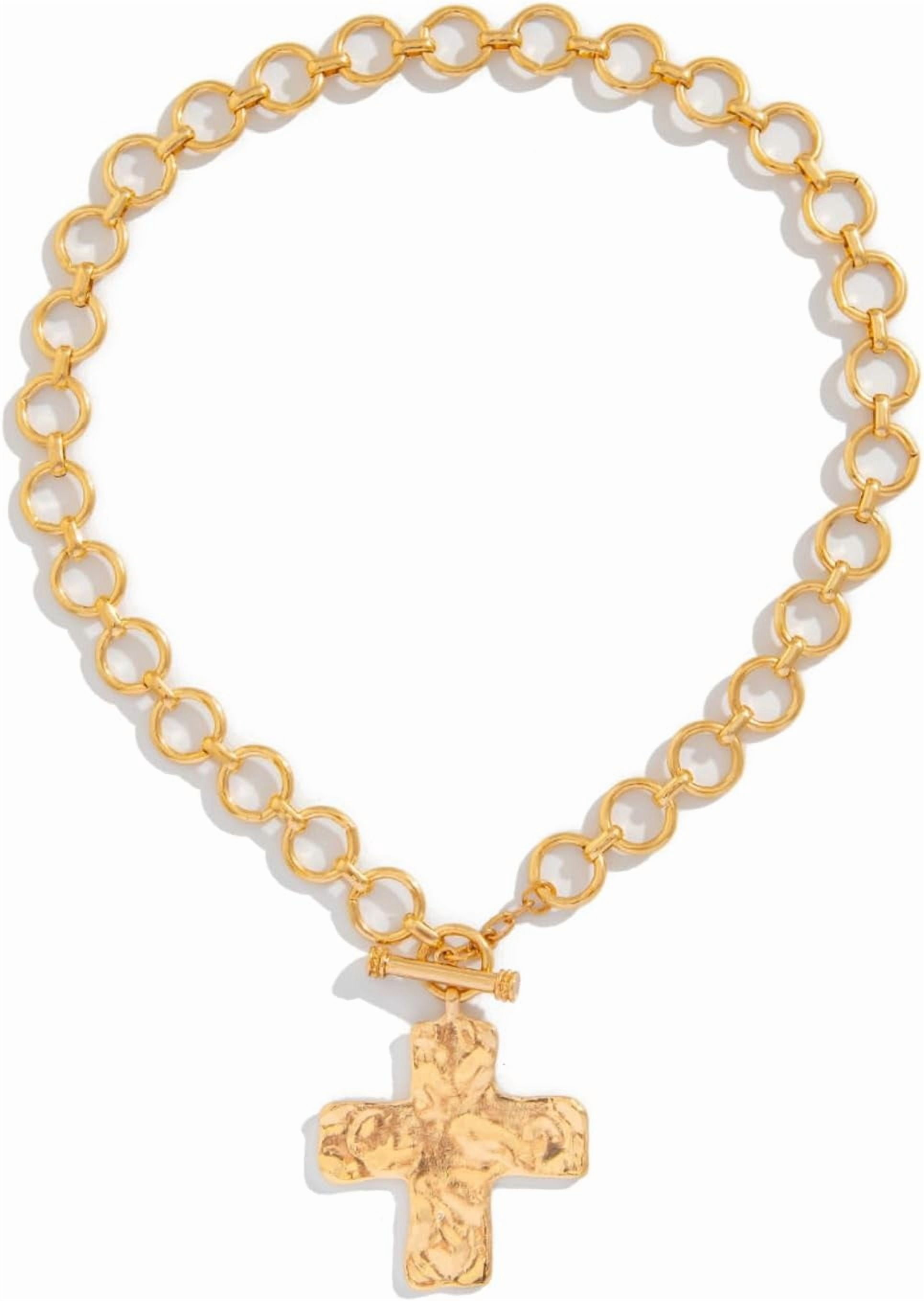 Chunky Cross Necklace for Women Gold Chunky Cross Pendant Necklace Layered Heart Toggle Necklace Hammered Cross Statement Necklace Thick Chain Necklace Jewelry